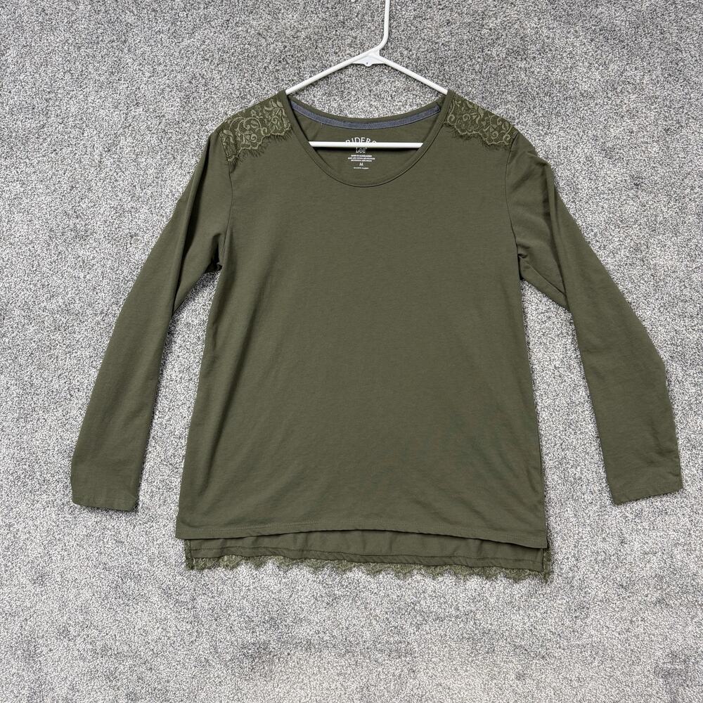 Riders By Lee Top Women Medium Green Lace Trim Boho Earthy Cottagecore Lagenlook